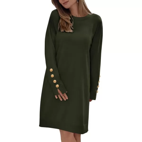 imagePRETTYGARDEN Womens 2024 Fall Sweater Dress Crewneck Long Sleeve Pullover Sweaters Casual Cute Loose Fit Knit Short DressesArmy Green