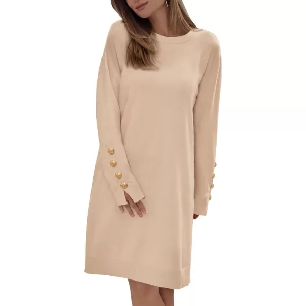 imagePRETTYGARDEN Womens 2024 Fall Sweater Dress Crewneck Long Sleeve Pullover Sweaters Casual Cute Loose Fit Knit Short DressesBeige
