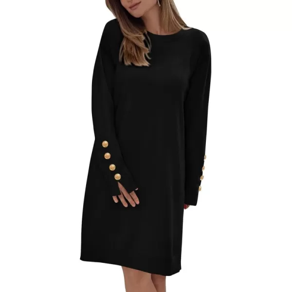 imagePRETTYGARDEN Womens 2024 Fall Sweater Dress Crewneck Long Sleeve Pullover Sweaters Casual Cute Loose Fit Knit Short DressesBlack
