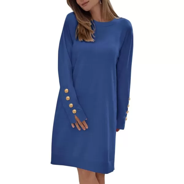 imagePRETTYGARDEN Womens 2024 Fall Sweater Dress Crewneck Long Sleeve Pullover Sweaters Casual Cute Loose Fit Knit Short DressesBlue