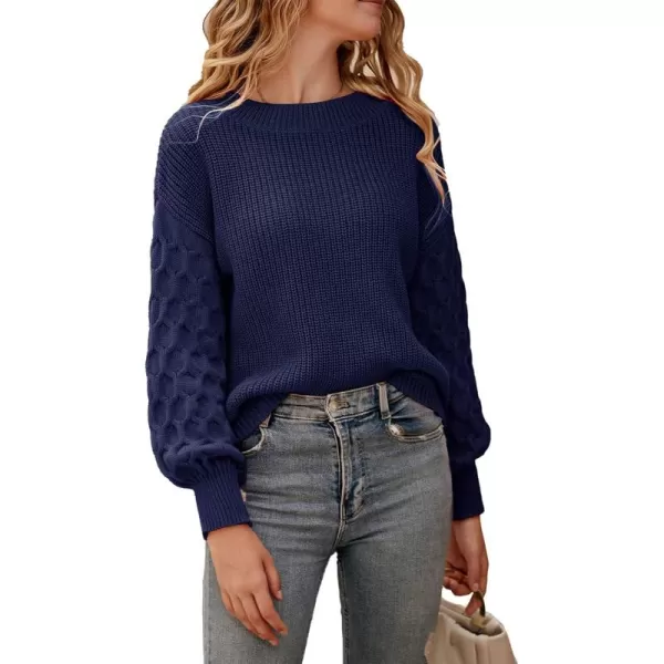 imagePRETTYGARDEN Womens 2024 Winter Pullover Sweater Casual Long Sleeve Crewneck Loose Chunky Knit Jumper Tops BlouseNavy