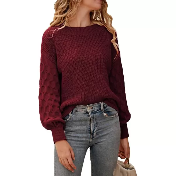 imagePRETTYGARDEN Womens 2024 Winter Pullover Sweater Casual Long Sleeve Crewneck Loose Chunky Knit Jumper Tops BlouseRed