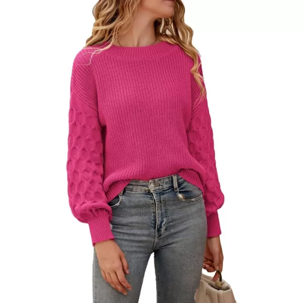 imagePRETTYGARDEN Womens 2024 Winter Pullover Sweater Casual Long Sleeve Crewneck Loose Chunky Knit Jumper Tops BlouseRose Red