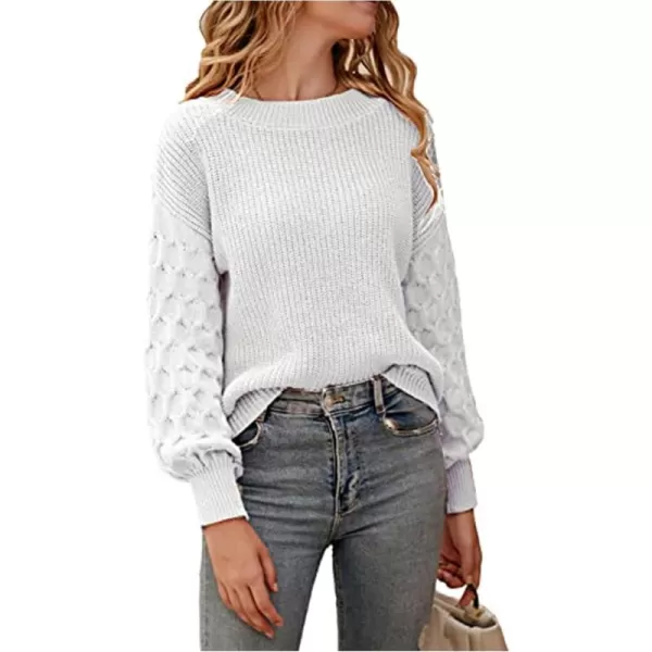 imagePRETTYGARDEN Womens 2024 Winter Pullover Sweater Casual Long Sleeve Crewneck Loose Chunky Knit Jumper Tops BlouseWhite