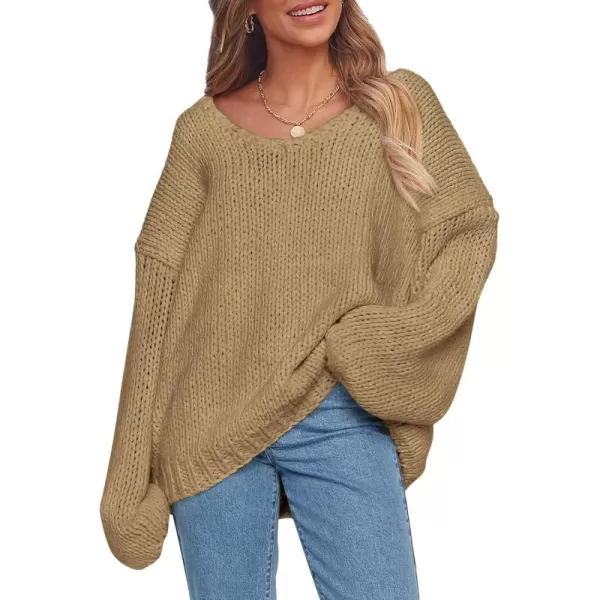 imagePRETTYGARDEN Womens Fall Sweaters 2024 Chunky Loose Long Sleeve V Neck Oversized Dressy Casual Knit Pullover TopsApricot