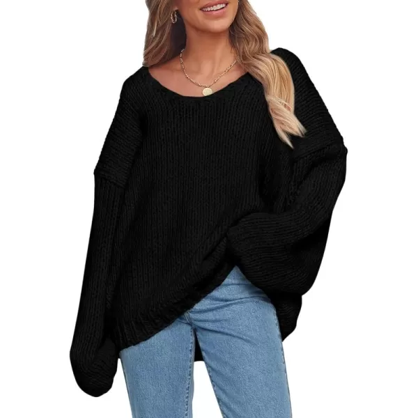 imagePRETTYGARDEN Womens Fall Sweaters 2024 Chunky Loose Long Sleeve V Neck Oversized Dressy Casual Knit Pullover TopsBlack
