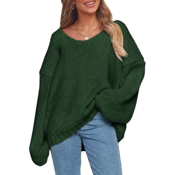 imagePRETTYGARDEN Womens Fall Sweaters 2024 Chunky Loose Long Sleeve V Neck Oversized Dressy Casual Knit Pullover TopsDark Green