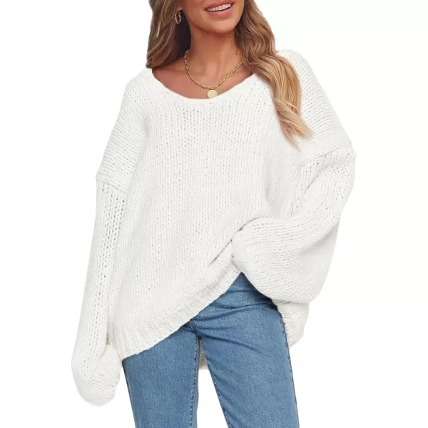 imagePRETTYGARDEN Womens Fall Sweaters 2024 Chunky Loose Long Sleeve V Neck Oversized Dressy Casual Knit Pullover TopsWhite