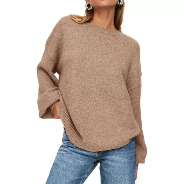 imagePRETTYGARDEN Womens Fall Sweaters Casual Crew Neck Long Sleeve Pullover Ribbed Knit Loose Fit Sweater TopsCamel