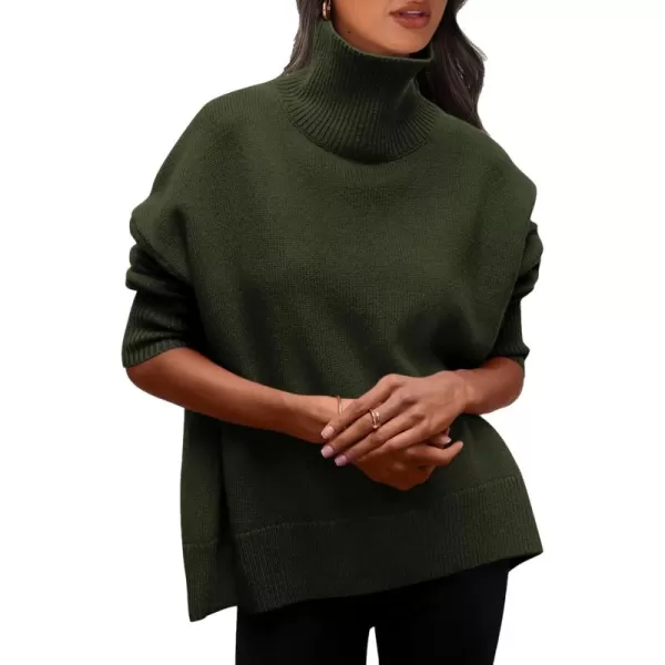 imagePRETTYGARDEN Womens Fall Turtleneck Sweater Long Sleeve Oversized Chunky Knitted Pullover Sweaters Basic Casual Tops BlouseArmy Green