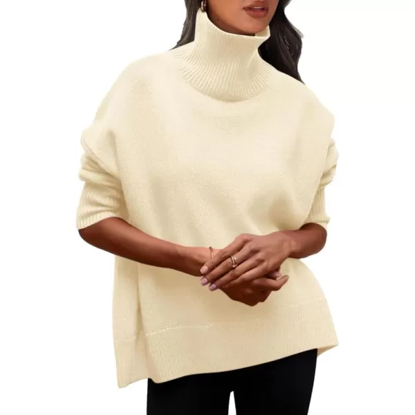 imagePRETTYGARDEN Womens Fall Turtleneck Sweater Long Sleeve Oversized Chunky Knitted Pullover Sweaters Basic Casual Tops BlouseBeige
