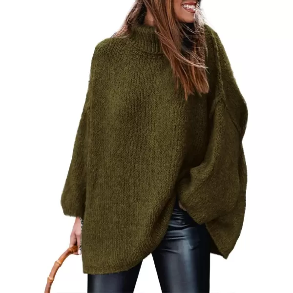 imagePRETTYGARDEN Womens Fall Turtleneck Sweaters Long Sleeve Chunky Knit Slouchy Pullover Sweater TopsArmy Green