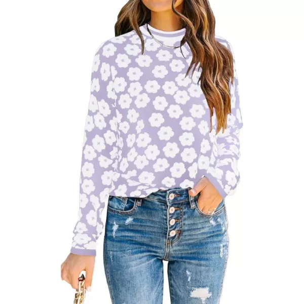 imagePRETTYGARDEN Womens Knit Sweater Casual Crewneck Long Sleeve Floral Print Lightweight Pullover SweatshirtPurple