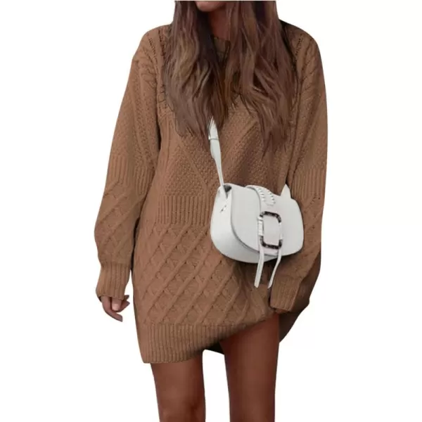 imagePRETTYGARDEN Womens Long Sleeve Short Sweater Dress Chunky Ribbed Knit Tunic Pullover Oversized Fall SweatersLight Camel