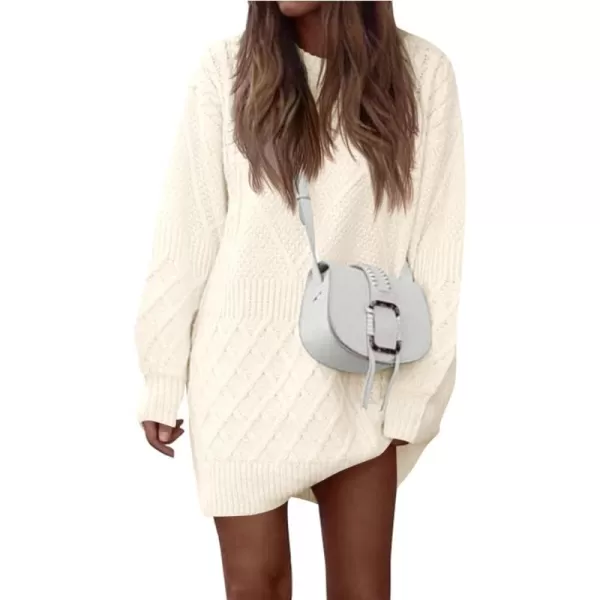 imagePRETTYGARDEN Womens Long Sleeve Short Sweater Dress Chunky Ribbed Knit Tunic Pullover Oversized Fall SweatersWhite