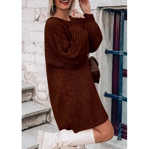 imagePRETTYGARDEN Womens 2024 Fall Pullover Sweaters Long Lantern Sleeve Crewneck Chunky Knit Slouchy Sweater DressCoffee