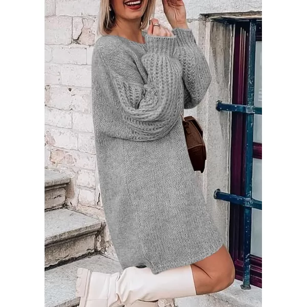 imagePRETTYGARDEN Womens 2024 Fall Pullover Sweaters Long Lantern Sleeve Crewneck Chunky Knit Slouchy Sweater DressGrey