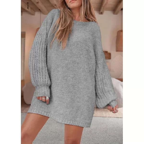 imagePRETTYGARDEN Womens 2024 Fall Pullover Sweaters Long Lantern Sleeve Crewneck Chunky Knit Slouchy Sweater DressGrey