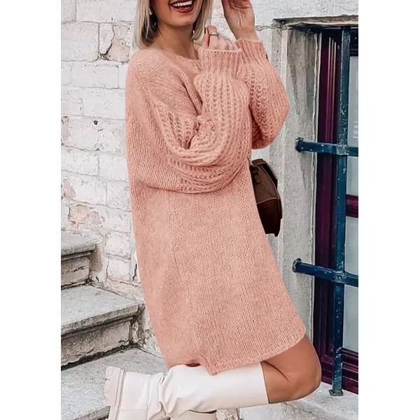 imagePRETTYGARDEN Womens 2024 Fall Pullover Sweaters Long Lantern Sleeve Crewneck Chunky Knit Slouchy Sweater DressPink