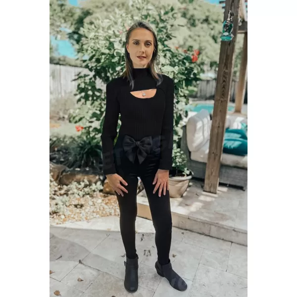 imagePRETTYGARDEN Womens 2024 Fashion Fall Clothes 2 Piece Cutout Tops Long Sleeve Mock Neck Rib Knit Winter Pullover SweaterBlack