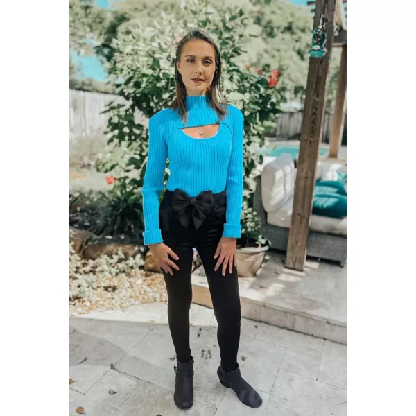 imagePRETTYGARDEN Womens 2024 Fashion Fall Clothes 2 Piece Cutout Tops Long Sleeve Mock Neck Rib Knit Winter Pullover SweaterBlue