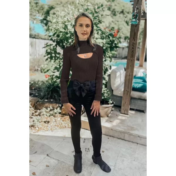 imagePRETTYGARDEN Womens 2024 Fashion Fall Clothes 2 Piece Cutout Tops Long Sleeve Mock Neck Rib Knit Winter Pullover SweaterCoffee