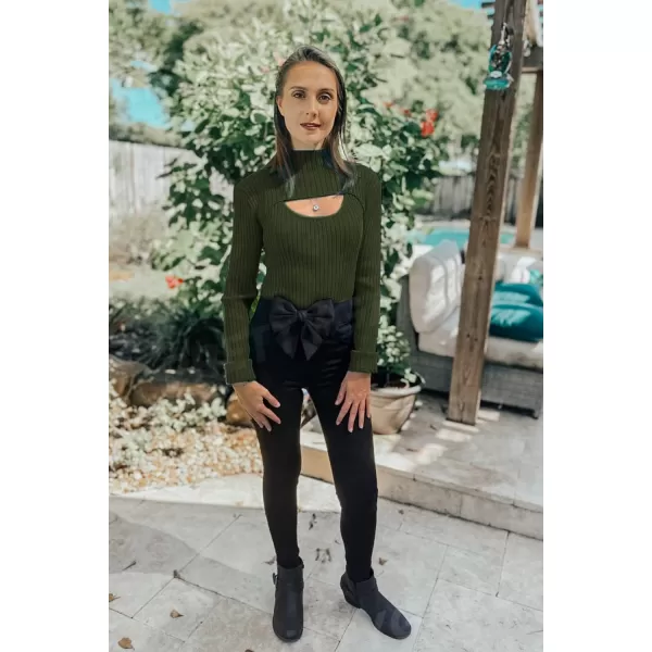 imagePRETTYGARDEN Womens 2024 Fashion Fall Clothes 2 Piece Cutout Tops Long Sleeve Mock Neck Rib Knit Winter Pullover SweaterDark Army Green
