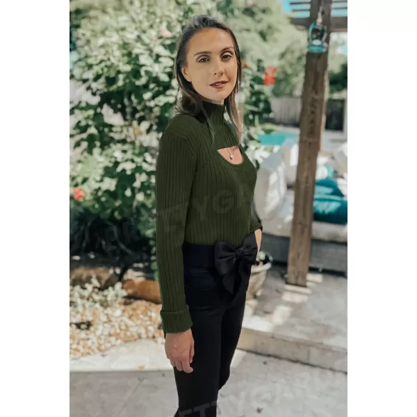 imagePRETTYGARDEN Womens 2024 Fashion Fall Clothes 2 Piece Cutout Tops Long Sleeve Mock Neck Rib Knit Winter Pullover SweaterDark Army Green