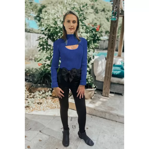 imagePRETTYGARDEN Womens 2024 Fashion Fall Clothes 2 Piece Cutout Tops Long Sleeve Mock Neck Rib Knit Winter Pullover SweaterDark Royal Blue