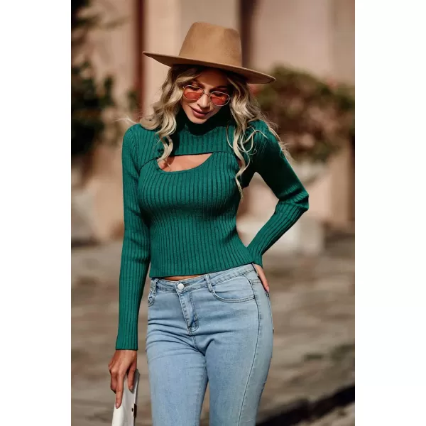 imagePRETTYGARDEN Womens 2024 Fashion Fall Clothes 2 Piece Cutout Tops Long Sleeve Mock Neck Rib Knit Winter Pullover SweaterLake Green