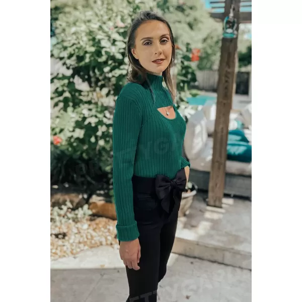 imagePRETTYGARDEN Womens 2024 Fashion Fall Clothes 2 Piece Cutout Tops Long Sleeve Mock Neck Rib Knit Winter Pullover SweaterLake Green