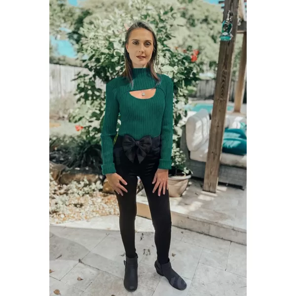 imagePRETTYGARDEN Womens 2024 Fashion Fall Clothes 2 Piece Cutout Tops Long Sleeve Mock Neck Rib Knit Winter Pullover SweaterLake Green