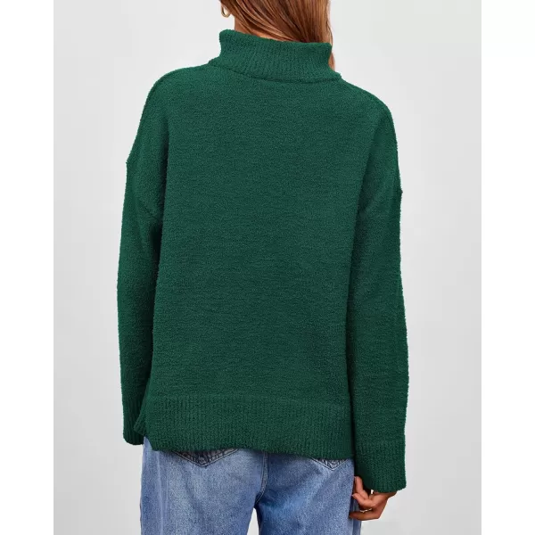 imagePRETTYGARDEN Womens 2024 Winter Pullover Sweaters Long Sleeve 14 Zip Lapel Chunky Knit Blouse TopsDark Green