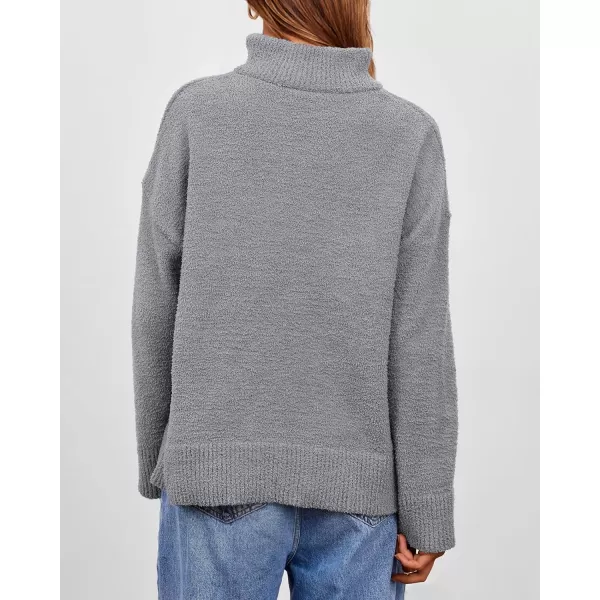 imagePRETTYGARDEN Womens 2024 Winter Pullover Sweaters Long Sleeve 14 Zip Lapel Chunky Knit Blouse TopsGrey