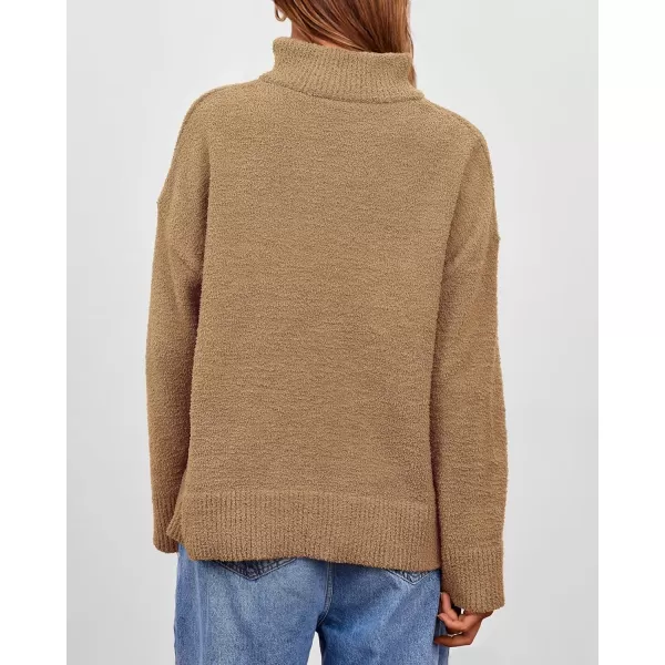 imagePRETTYGARDEN Womens 2024 Winter Pullover Sweaters Long Sleeve 14 Zip Lapel Chunky Knit Blouse TopsKhaki