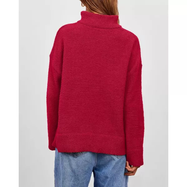 imagePRETTYGARDEN Womens 2024 Winter Pullover Sweaters Long Sleeve 14 Zip Lapel Chunky Knit Blouse TopsRed