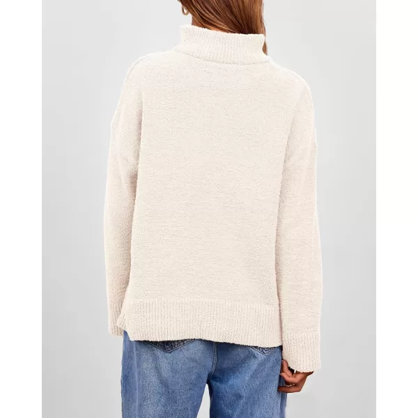 imagePRETTYGARDEN Womens 2024 Winter Pullover Sweaters Long Sleeve 14 Zip Lapel Chunky Knit Blouse TopsWhite