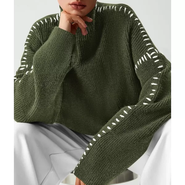 imagePRETTYGARDEN Womens Chunky Knit Fall Sweaters Casual Long Sleeve Mock Neck Oversized Loose Pullover Sweater TopsArmy Green