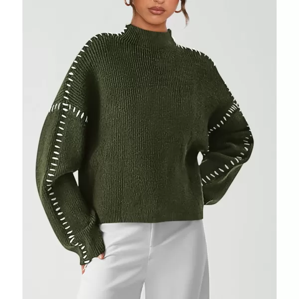 imagePRETTYGARDEN Womens Chunky Knit Fall Sweaters Casual Long Sleeve Mock Neck Oversized Loose Pullover Sweater TopsArmy Green