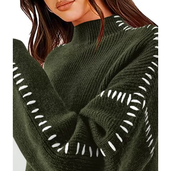 imagePRETTYGARDEN Womens Chunky Knit Fall Sweaters Casual Long Sleeve Mock Neck Oversized Loose Pullover Sweater TopsArmy Green