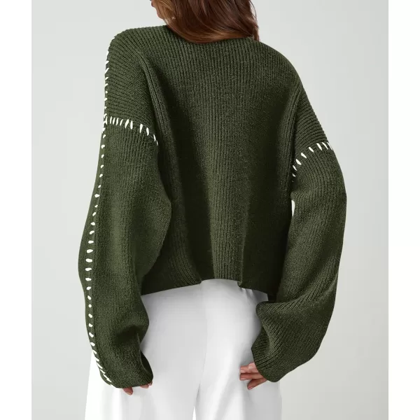 imagePRETTYGARDEN Womens Chunky Knit Fall Sweaters Casual Long Sleeve Mock Neck Oversized Loose Pullover Sweater TopsArmy Green