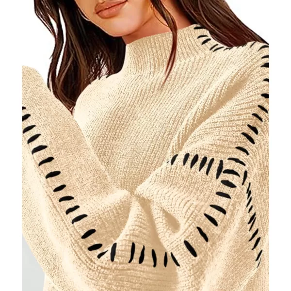 imagePRETTYGARDEN Womens Chunky Knit Fall Sweaters Casual Long Sleeve Mock Neck Oversized Loose Pullover Sweater TopsBeige