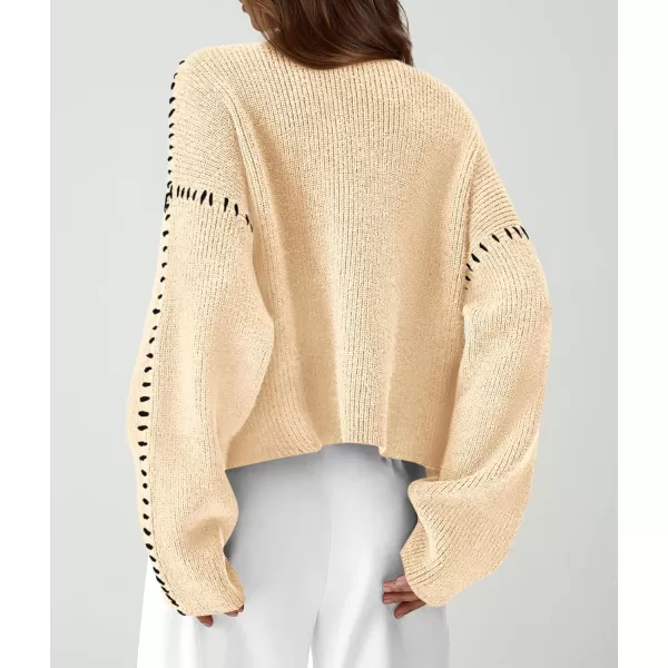 imagePRETTYGARDEN Womens Chunky Knit Fall Sweaters Casual Long Sleeve Mock Neck Oversized Loose Pullover Sweater TopsBeige