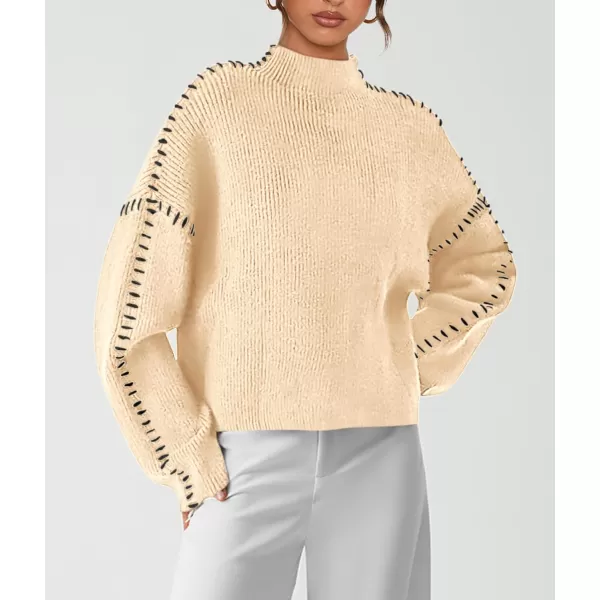imagePRETTYGARDEN Womens Chunky Knit Fall Sweaters Casual Long Sleeve Mock Neck Oversized Loose Pullover Sweater TopsBeige