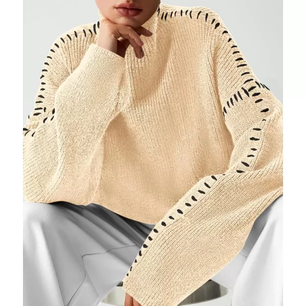 imagePRETTYGARDEN Womens Chunky Knit Fall Sweaters Casual Long Sleeve Mock Neck Oversized Loose Pullover Sweater TopsBeige
