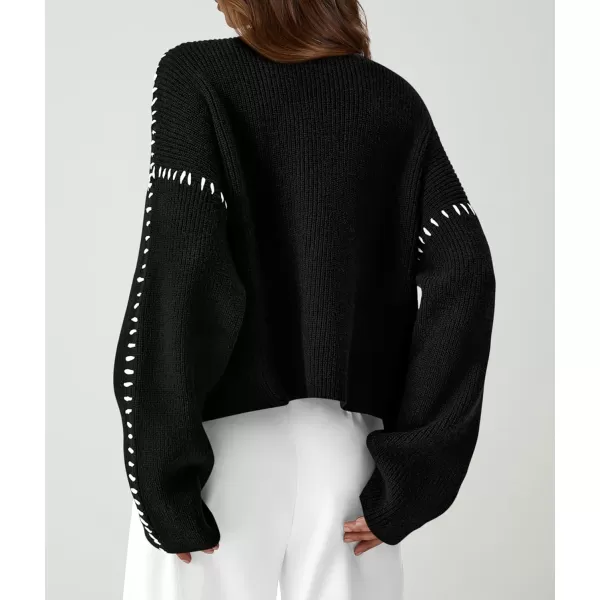 imagePRETTYGARDEN Womens Chunky Knit Fall Sweaters Casual Long Sleeve Mock Neck Oversized Loose Pullover Sweater TopsBlack