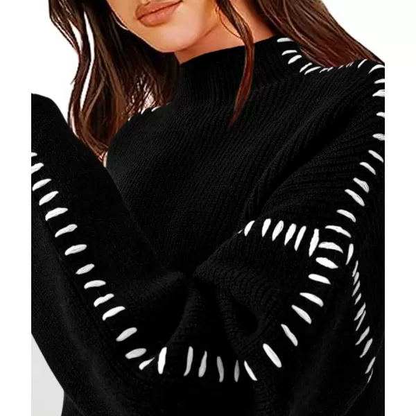 imagePRETTYGARDEN Womens Chunky Knit Fall Sweaters Casual Long Sleeve Mock Neck Oversized Loose Pullover Sweater TopsBlack