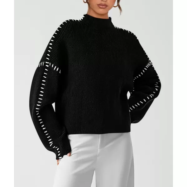 imagePRETTYGARDEN Womens Chunky Knit Fall Sweaters Casual Long Sleeve Mock Neck Oversized Loose Pullover Sweater TopsBlack
