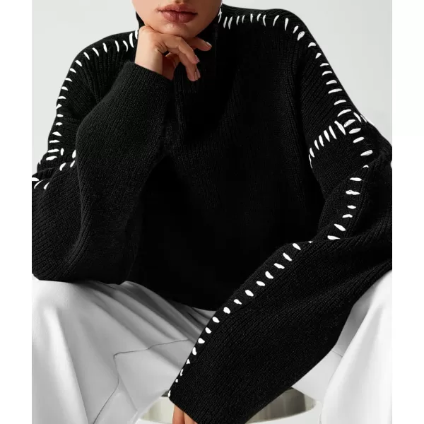 imagePRETTYGARDEN Womens Chunky Knit Fall Sweaters Casual Long Sleeve Mock Neck Oversized Loose Pullover Sweater TopsBlack