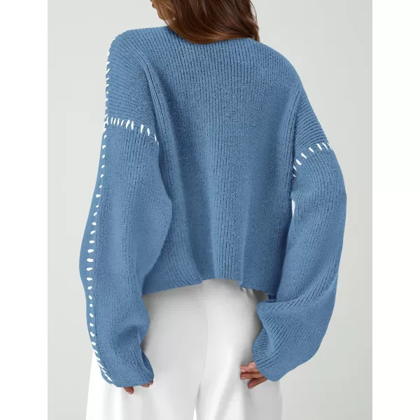 imagePRETTYGARDEN Womens Chunky Knit Fall Sweaters Casual Long Sleeve Mock Neck Oversized Loose Pullover Sweater TopsBlue